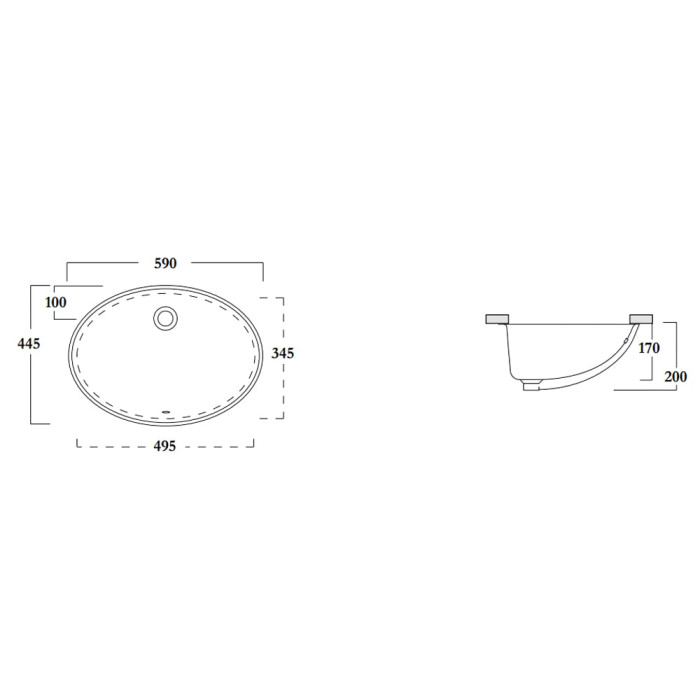 LIL4457001 OVALE 59 умивальник круглий, під стільницю з переливом 59x44,5x h 20 cm, білий (1 сорт)
