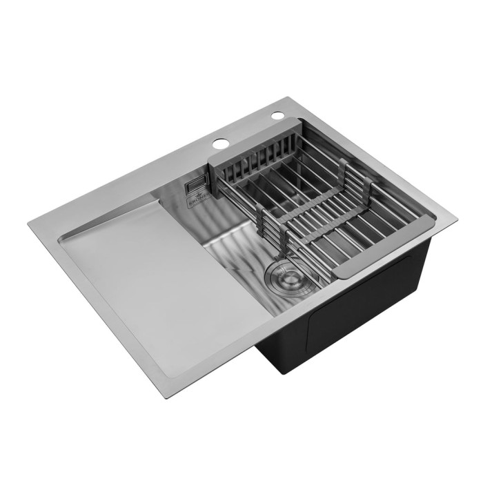 Комплект кухонна мийка Kroner Gebürstet-6350RHM + змішувач Küche-C031BLK + дозатор Spender-ECG049