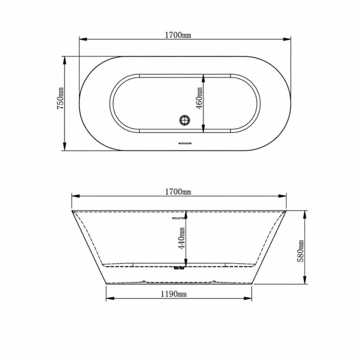 Ванна VBI GRIVOLA 170 x 75 окремостояча