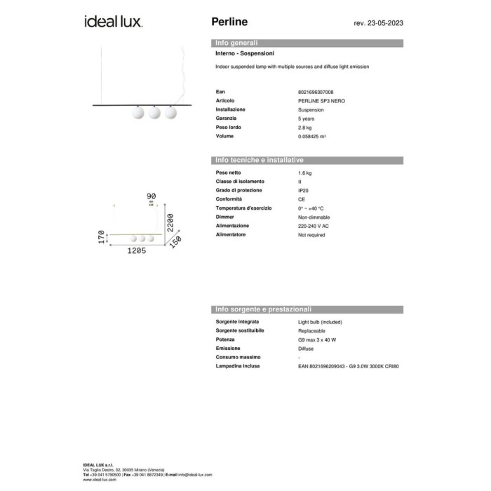 Люстра Perline SP3 307008 IDEAL LUX