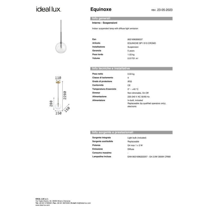 Люстра Equinoxe SP1 D15 306537 IDEAL LUX