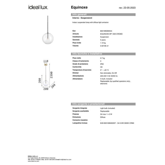 Люстра Equinoxe SP1 D20 306544 IDEAL LUX
