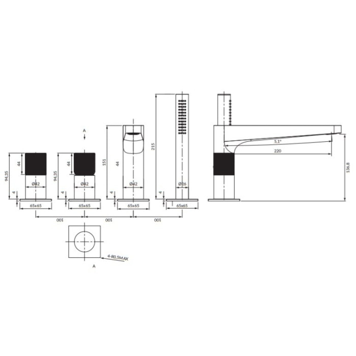 змішувач для ванни Omnires Contour antracite (CT8032AT)