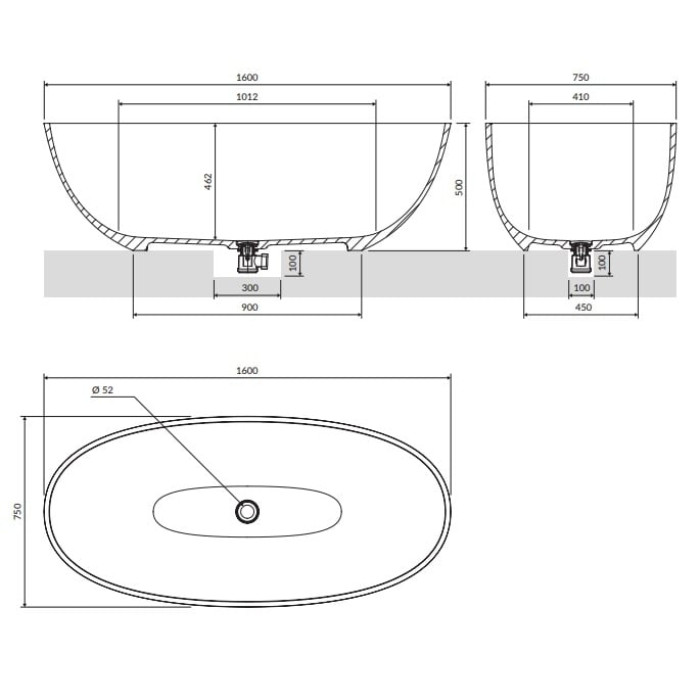 ванна Omnires Shell 160x75 окремостояща ash grey (SHELLWWAG)