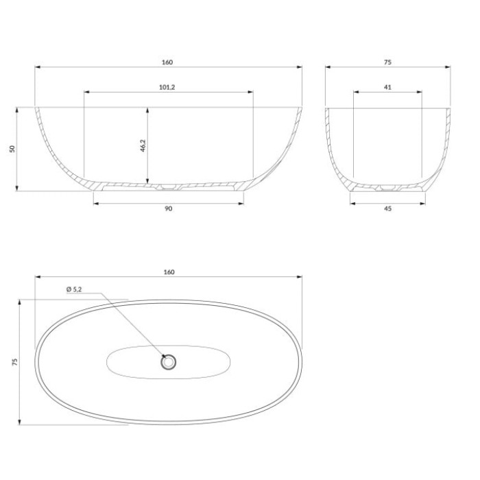 ванна Omnires Shell 160x75 овальна white (SHELLWWBM)
