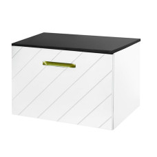 Тумба під умивальник без стільниці FLOO 60 P 60x50x40 + сифон, золота ручка, візерунок справа, біла