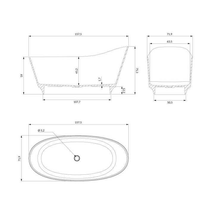 ванна кам'яна Omnires Neo 158x72 овальна white (NEO158SWWBM)