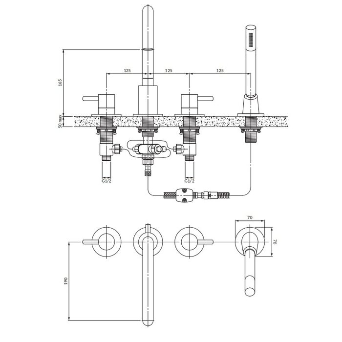 змішувач для ванни Omnires Y на 4 отвори graphite (Y1232GR)