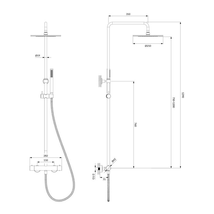 душова система з термостатом Omnires Y brushed brass (Y1244SUBSB)