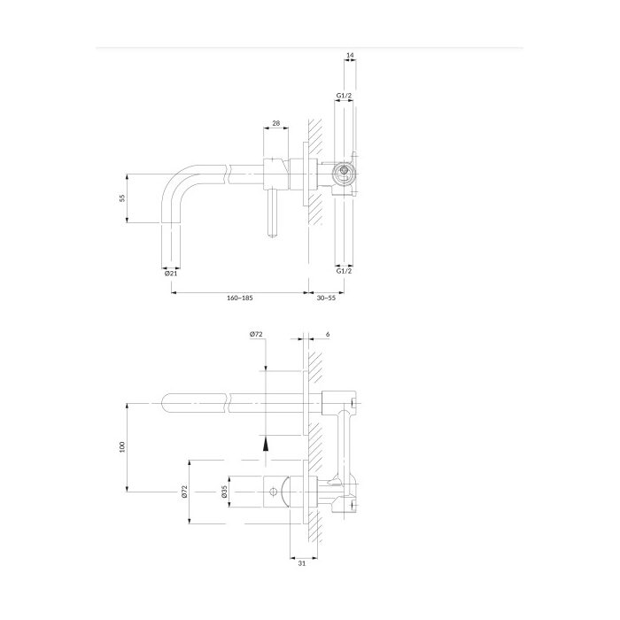 змішувач для умивальника Omnires Y прихованого монтажу graphite (Y1215HGR)
