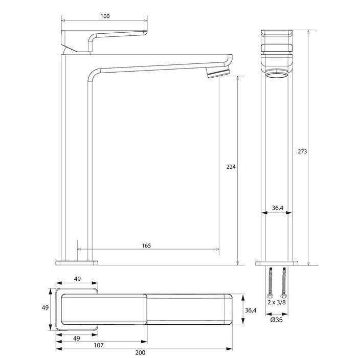 змішувач для умивальника Omnires Parma grafit, високий (PM7412GR)