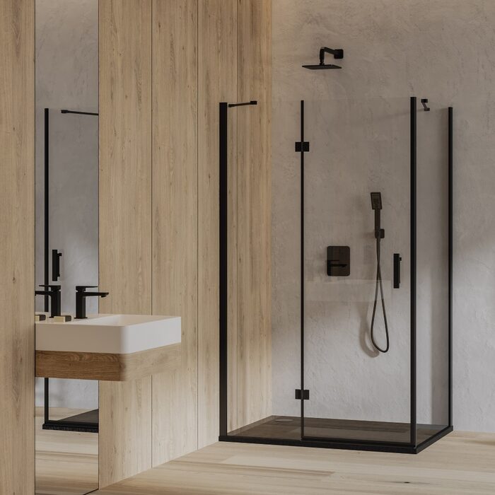 душова кабіна Omnires Manhattan 80х100см безпечне скло чорний матовий (MH8010BLTR)