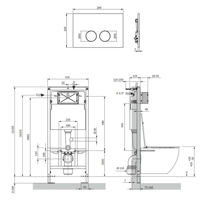 інсталяція Omnires Strongframe, панель змиву ECO, matt black (STFWCECO1M-RBLM)