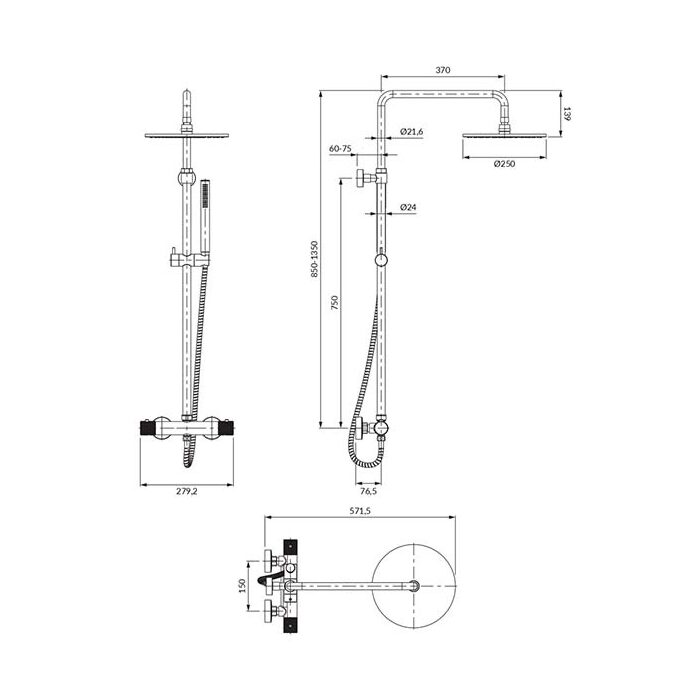 душова система з термостатом Omnires Contour chrome (CT8044CR)