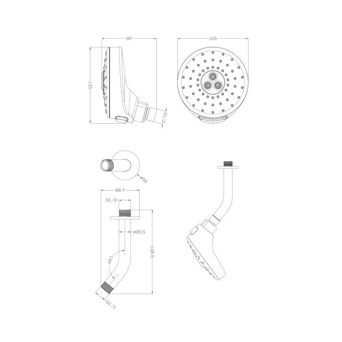 верхній душ Omnires Douglas chrome 12,5 cm (DOUGLAS-WCR)