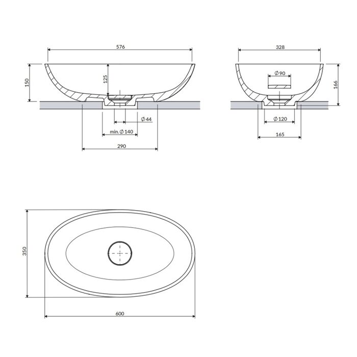 умивальник Omnires Shell 60x35 matt ash grey (SHELLUNAG)