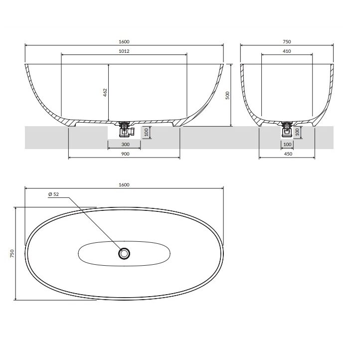 ванна Omnires Shell 160x75 окремостояща ash grey (SHELLWWAG)
