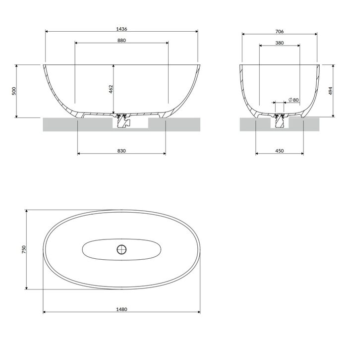 ванна кам'яна Omnires Shell 148x75 окремостояща matt dune beige (SHELL148WWDB)