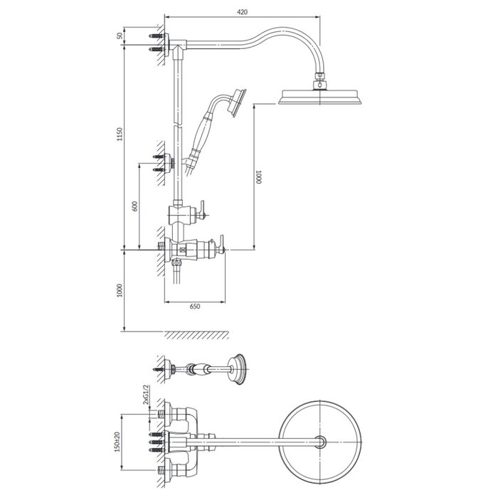 душова система Omnires Armance brushed brass (AM5244BSB)