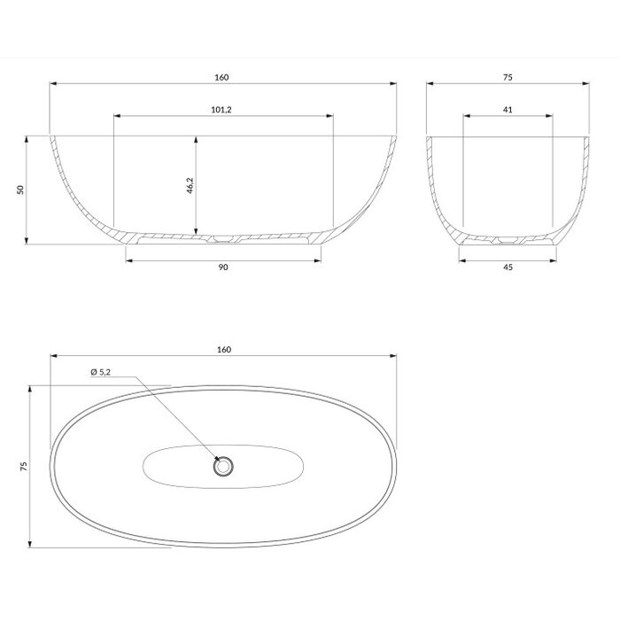 ванна Omnires Shell 160x75 овальна white (SHELLWWBP)