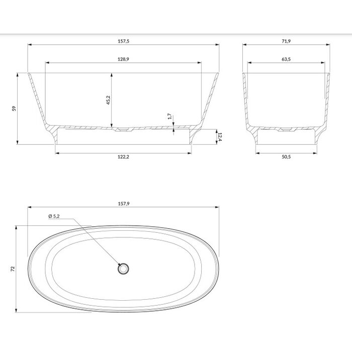 ванна кам'яна Omnires Neo 158x72 овальна white (NEO158WWBP)