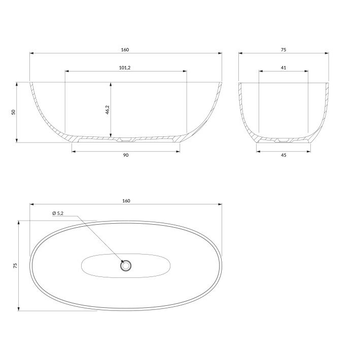 ванна Omnires Shell 160x75 овальна white (SHELLWWBM)