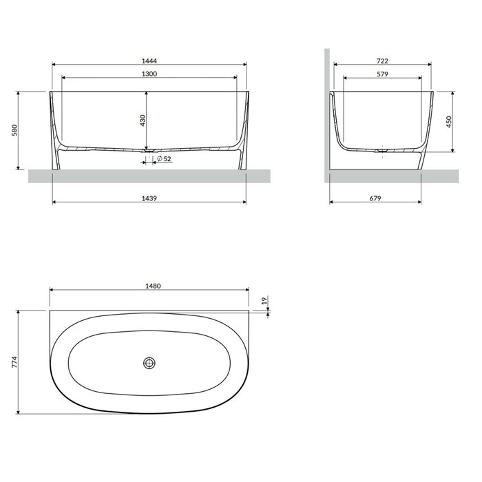 ванна кам'яна Omnires Valencia М+ 148x77 gloss white (VALENCIA148SWPBP)