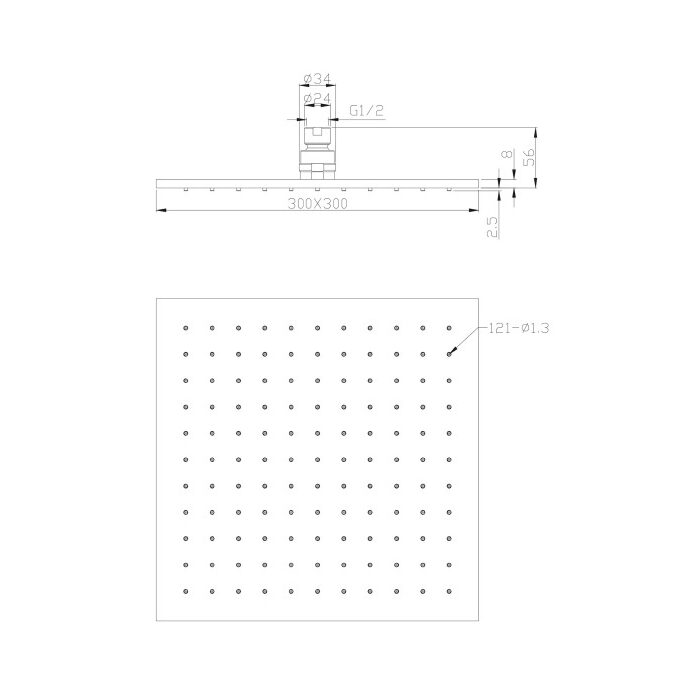верхній душ Omnires Slimline chrome 30x30 cm (WG230CR)