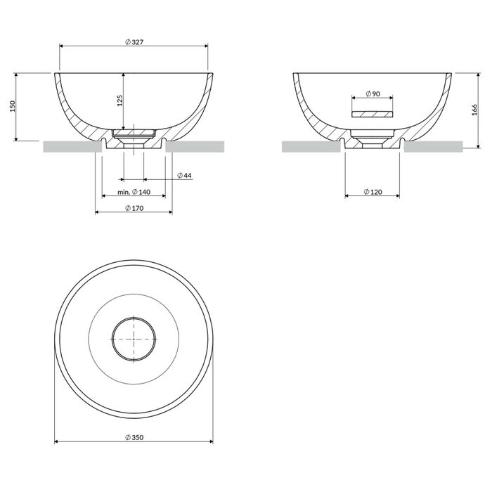 умивальник Omnires Shell 35 cm matt ash grey (SHELL350UNAG)