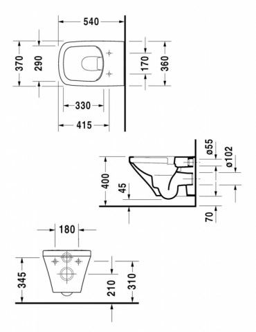 2551090000 Durastyle унитаз подвесной без ободка, скрытый крепеж + 0063790000 Durastyle сидение с крышкой Soft Close + GEBERIT Комплект 4-в-1: 458.161.21.1