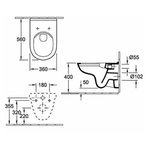 5660HR01 O.NOVO Direct Flush унитаз подвесной с крышкой soft-close в одной коробке. + ViConnect Монтажная система для подвесного унитаза