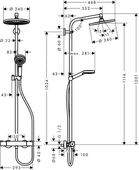 Crometta S 240 1jet Showerpipe Душевая система 27267000 c термостатом