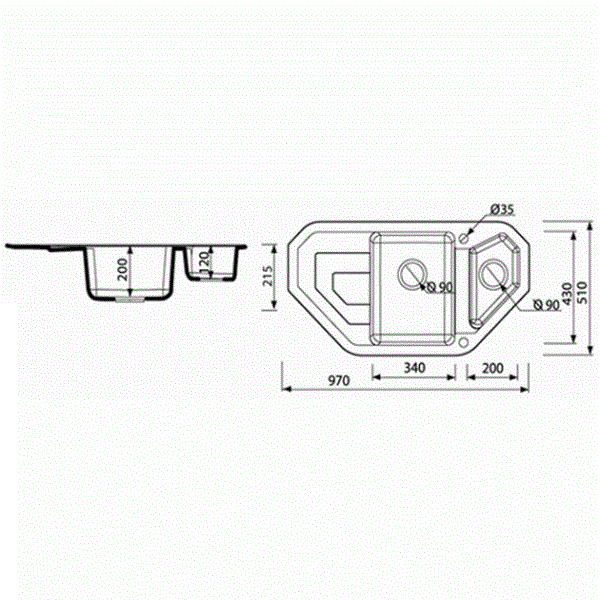 Кухонная мойка Marmorin STEN, (трапеция), 385613