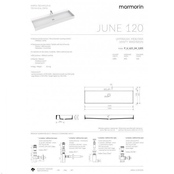 Умывальник из искусственного камня JUNE 120D, Marmorin, P_U_621_05_1205