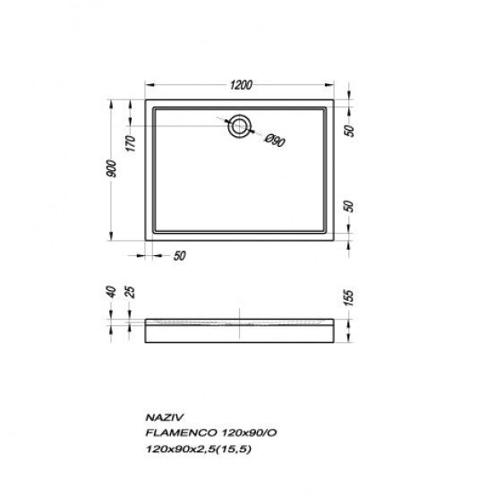 Душевой поддон Flamenco 120x90 см (сифон в комплекте)