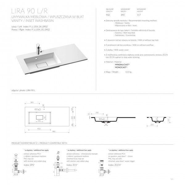 Умывальник из искусственного камня LIRA 90 правый, Marmorin, P_U_054_05_0902 (640090920)