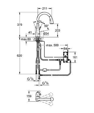 30219000 Grohe Zedra Touch Сенсорный однорычажный смеситель с вытяжным изливом для кухни