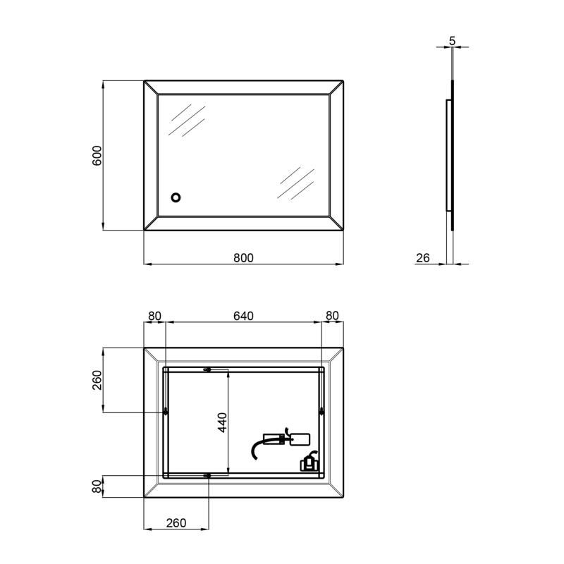 Дзеркало Aries настінне прямокутне, LED touch switch, reverse, 800x600 мм Qtap