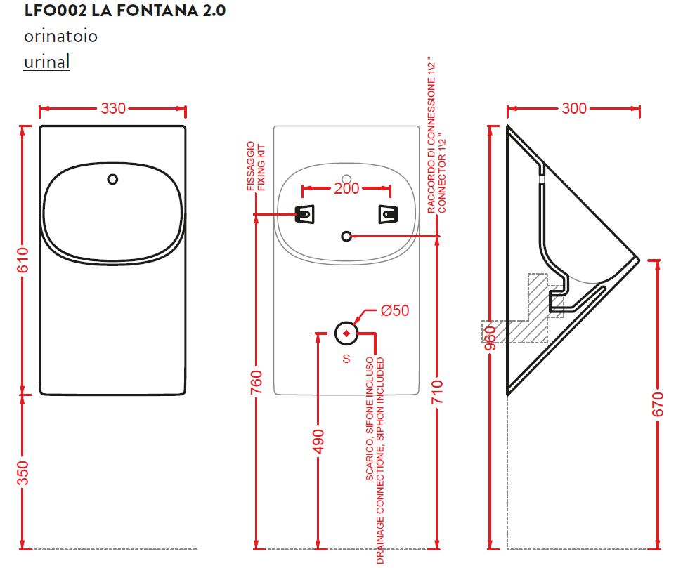 Уринал подвесной Artceram LA FONTANA 2.0 , 31x62 , белый (LFO002 01; 00)