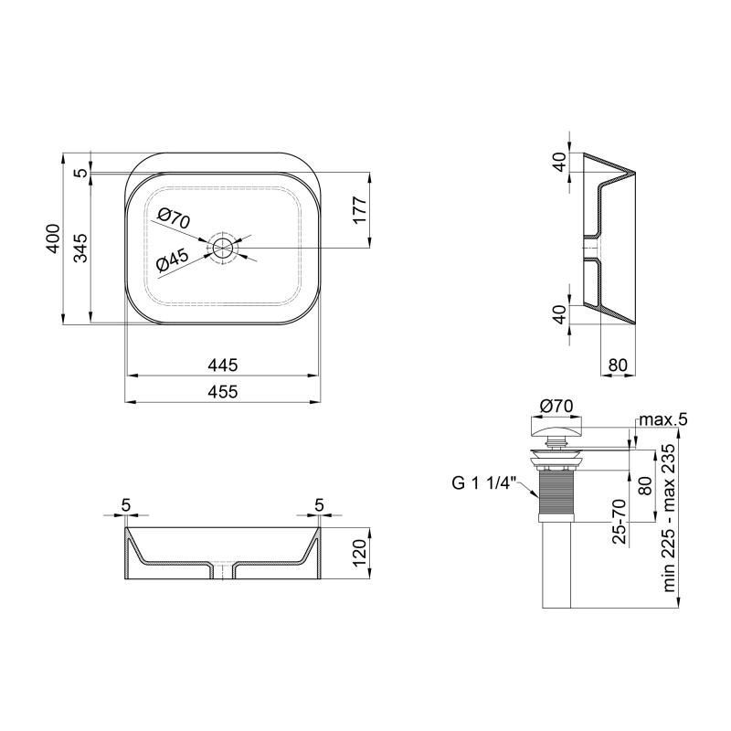 Qtap Scorpio Раковина накладная прямоугольная с донным клапаном 450х390х120 мм Matt Black